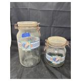 2 - Glass Rooster Canisters