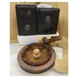 Wooden Ash Tray and Speakers