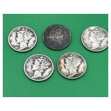 5 - Mercury Dimes 90% Silver
