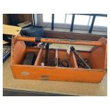 Wooden Tool Box w/Wrenches & Hand Tools