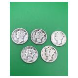 5 - 90% Silver Mercury Dimes