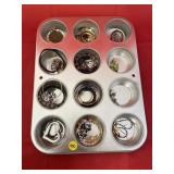 Muffin Tin w/Costume Jewelry
