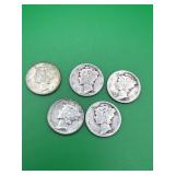 5 - Mercury Dimes 90% Silver