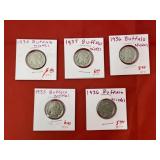 5 Buffalo Nickels