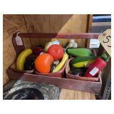 Wooden Veggie Box w/Assorted Glass Fruit