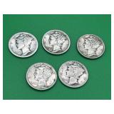 5 - 90% Silver Mercury Dimes