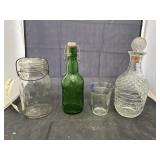 4 Pcs - Atlas Jar - Green Bottle - Decanter w/Lid