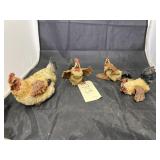 4 Pcs - Chicken Figurines w/Rooster
