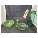 4 Pcs - Green Glass Canister - Bowls & Cup