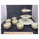 Jewel Tea 3-Tiered Serving Tray w/6 Bowls
