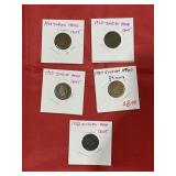 5 Pcs - Indian Head Pennies 1902-1908