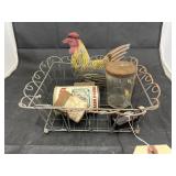 Wire Basket w/Rooster Dï¿½cor - Vintage Tins - Jar