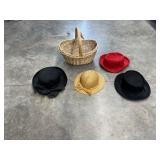 Wicker Basket w/Assorted Ladie's Hats