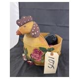 Metal Chicken Basket w/Label Maker & Ribbon