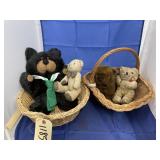 2 Wicker Baskets w/Plush Toys