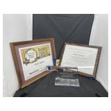 2 - Framed Awards & Acrylic Oklahoma Trophy