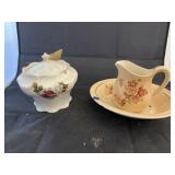 2 Pcs - Candy Dish w/Lid & Small Pitcher w/Basin