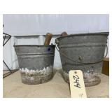 2 - Galvanized Metal Buckets w/Hand Tools