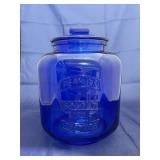 Blue Glass Salted Peanuts Cookie Jar w/Lid