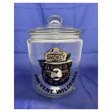Smokey the Bear Glass Cookie Jar w/Lid