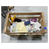 Wooden Crate w/Assorted Doilies & Napkins
