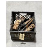 Plastic Milk Crate w/Assorted Ball Gloves