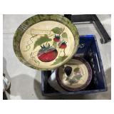 Plastic Milk Crate w/Assorted Bowls & Dish