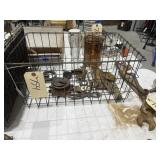 Wire Basket w/Ruler & Vintage Metal Parts