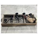 Wooden Tray w/Metal Candle Holder