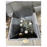 Assorted Jars in Plastic Bin