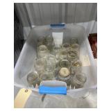 Canning Jars in Plastic Bin
