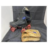 Pair Vintage Roller Skates & Target Ball Gove