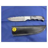 Damascus Style Knife w/ Leather Sheath