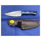 Damascus Style Knife w/ Leather Sheath