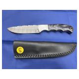 Damascus Style Knife w/ Leather Sheath