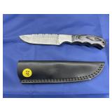 Damascus Style Knife w/ Leather Sheath