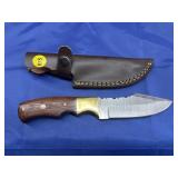 Damascus Style Knife w/ Leather Sheath
