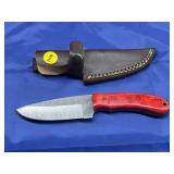 Damascus Style Knife w/ Leather Sheath