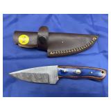 Damascus Style Knife w/ Leather Sheath