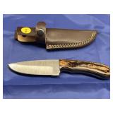 Damascus Style Knife w/ Leather Sheath