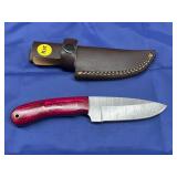 Damascus Style Knife w/ Leather Sheath