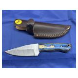 Damascus Style Knife w/ Leather Sheath