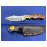 Damascus Style Knife w/ Leather Sheath