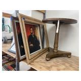 Wooden Side Table - 17"Dia  & Pic Frames
