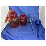 2 - Glass Canisters & 2 Watering Globes