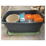 Assorted Containers of Bird Seed in Plastic Tote