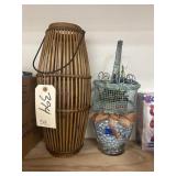 Bamboo Candle Holder w/Candle - Metal Basket