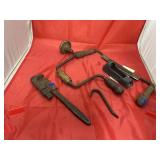 5 Pcs - Hand Drill - Pipe Wrench - Draw Knife