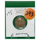 1931-S Lincoln Wheat Cent Ext Fine