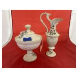 Hand Painted Vase & Pedestal Bowl